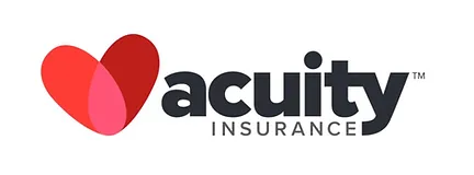 Logo of Acuity Insurance company withe heart emblem on a side in three shades of red